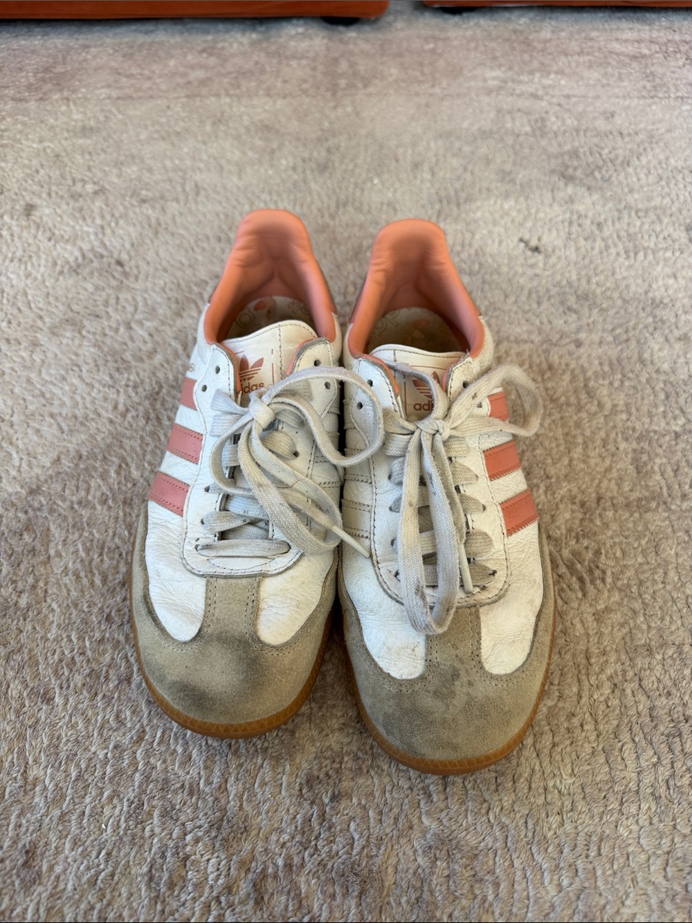 adidas White Sneakers with Pink Stripes